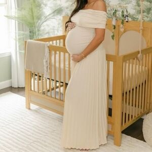 LIONESS Field of Dreams Maxi Dress Lemon Butter Yellow Off Shoulder Pleated M